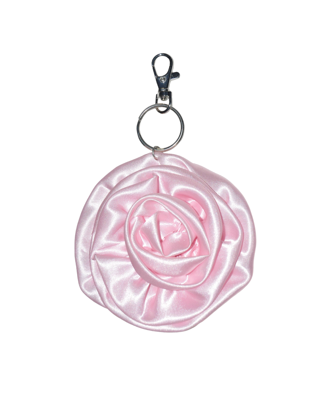 Pink rose-shaped keychain on a transparent background
